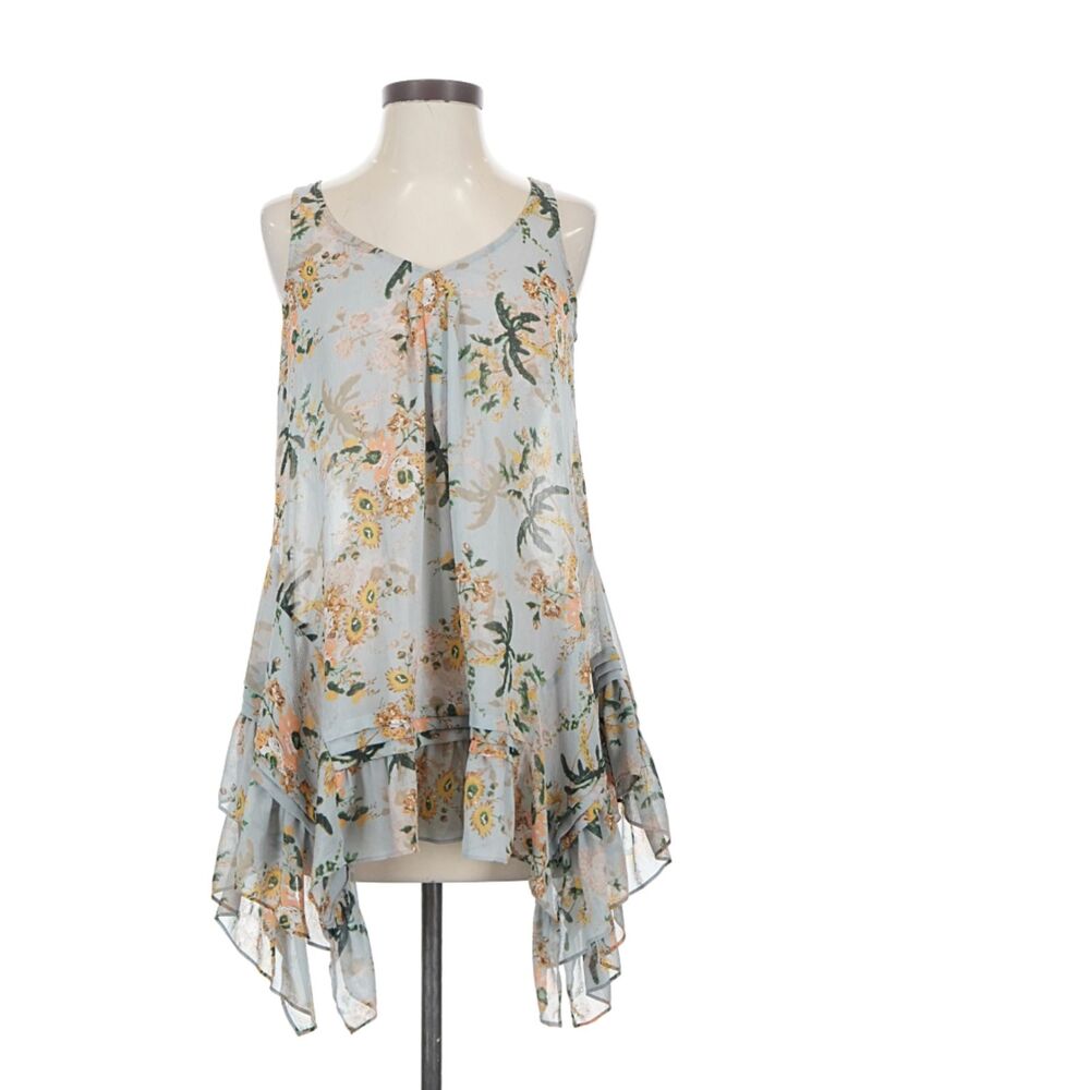 Maeve Magda Gray Floral Flowy Ruffle Sleeveless Tunic Top – Women’s Medium
